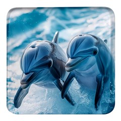 Dolphin Swimming Sea Ocean Square Glass Fridge Magnet (4 Pack) by Cemarart