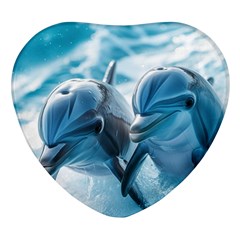 Dolphin Swimming Sea Ocean Heart Glass Fridge Magnet (4 Pack) by Cemarart