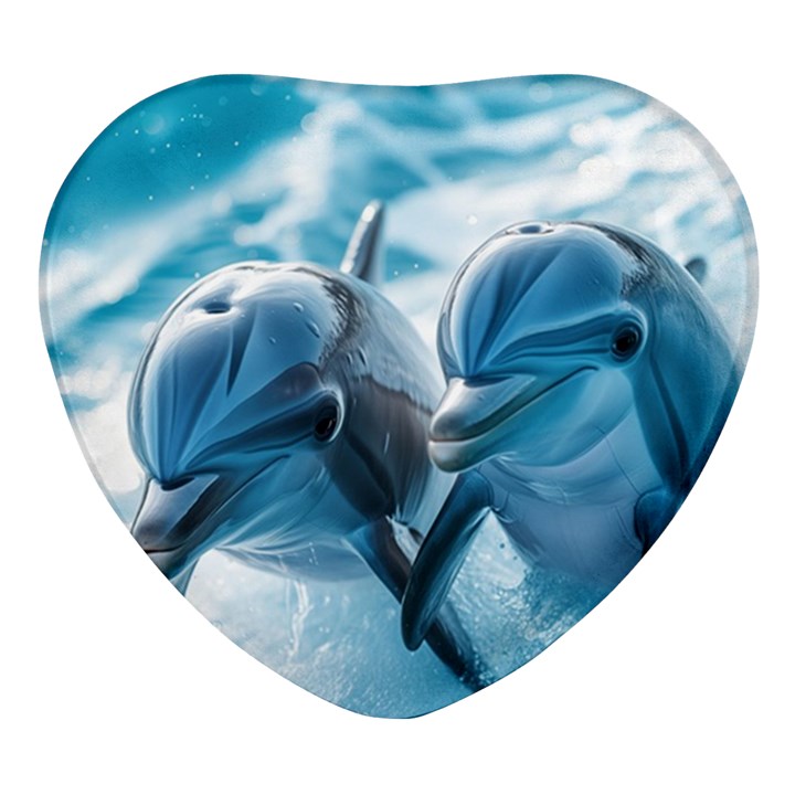 Dolphin Swimming Sea Ocean Heart Glass Fridge Magnet (4 pack)