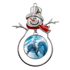 Dolphin Swimming Sea Ocean Metal Snowman Ornament