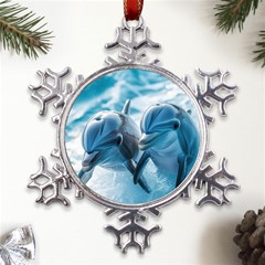 Dolphin Swimming Sea Ocean Metal Large Snowflake Ornament by Cemarart