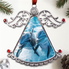 Dolphin Swimming Sea Ocean Metal Angel With Crystal Ornament by Cemarart