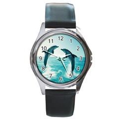 Dolphin Sea Ocean Round Metal Watch by Cemarart