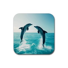 Dolphin Sea Ocean Rubber Coaster (square) by Cemarart