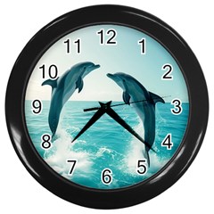 Dolphin Sea Ocean Wall Clock (black) by Cemarart