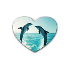 Dolphin Sea Ocean Rubber Heart Coaster (4 Pack) by Cemarart