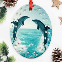 Dolphin Sea Ocean Oval Filigree Ornament (two Sides) by Cemarart