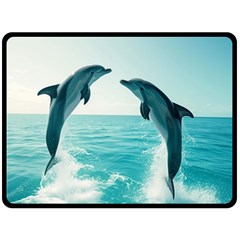 Dolphin Sea Ocean Two Sides Fleece Blanket (large) by Cemarart