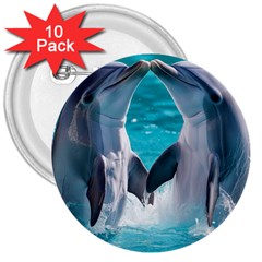 Dolphins Sea Ocean 3  Buttons (10 Pack)  by Cemarart