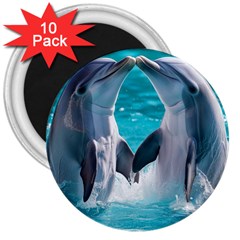 Dolphins Sea Ocean 3  Magnets (10 Pack)  by Cemarart