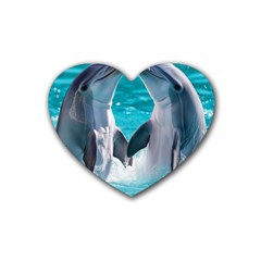 Dolphins Sea Ocean Rubber Coaster (heart) by Cemarart