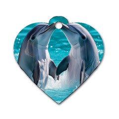 Dolphins Sea Ocean Dog Tag Heart (two Sides) by Cemarart