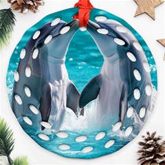 Dolphins Sea Ocean Ornament (round Filigree) by Cemarart