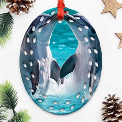 Dolphins Sea Ocean Ornament (oval Filigree) by Cemarart