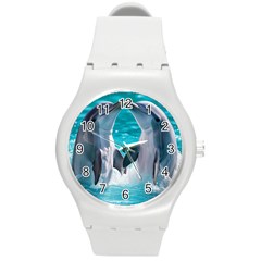 Dolphins Sea Ocean Round Plastic Sport Watch (m) by Cemarart