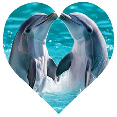 Dolphins Sea Ocean Wooden Puzzle Heart by Cemarart