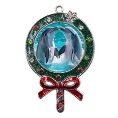 Dolphins Sea Ocean Metal X mas Lollipop With Crystal Ornament