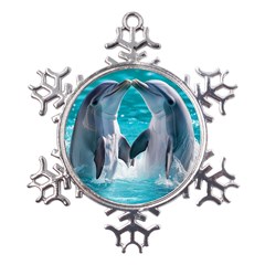 Dolphins Sea Ocean Metal Large Snowflake Ornament by Cemarart