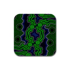 Authentic Aboriginal Art - After The Rain Rubber Square Coaster (4 Pack) by hogartharts