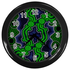 Authentic Aboriginal Art - After The Rain Wall Clock (black) by hogartharts