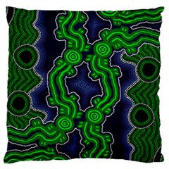 Authentic Aboriginal Art - After The Rain Large Premium Plush Fleece Cushion Case (one Side) by hogartharts