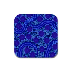 Authentic Aboriginal Art - Rivers Around Us Rubber Square Coaster (4 Pack) by hogartharts