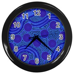 Authentic Aboriginal Art - Rivers Around Us Wall Clock (black) by hogartharts