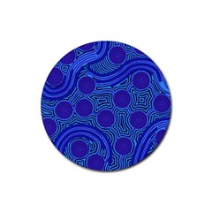 Authentic Aboriginal Art - Rivers Around Us Rubber Round Coaster (4 Pack) by hogartharts