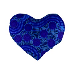 Authentic Aboriginal Art - Rivers Around Us Standard 16  Premium Heart Shape Cushions by hogartharts