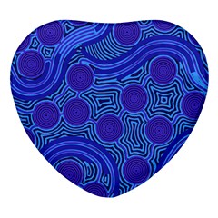 Authentic Aboriginal Art - Rivers Around Us Heart Glass Fridge Magnet (4 Pack) by hogartharts