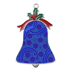 Authentic Aboriginal Art - Rivers Around Us Metal Holly Leaf Bell Ornament by hogartharts