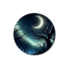 Moon Moonlit Forest Fantasy Midnight Magnet 3  (round) by Cemarart