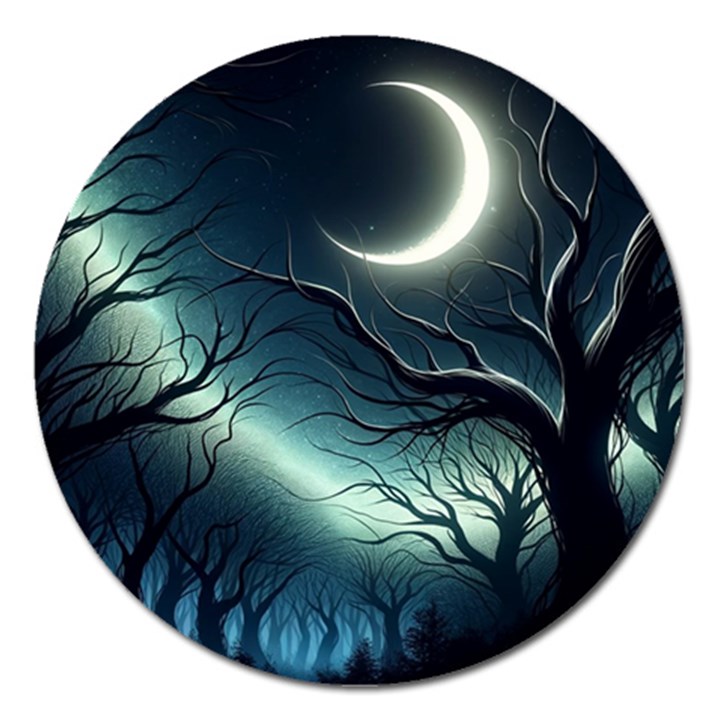 Moon Moonlit Forest Fantasy Midnight Magnet 5  (Round)