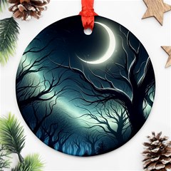 Moon Moonlit Forest Fantasy Midnight Round Ornament (two Sides)