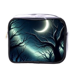 Moon Moonlit Forest Fantasy Midnight Mini Toiletries Bag (one Side) by Cemarart