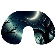 Moon Moonlit Forest Fantasy Midnight Travel Neck Pillow by Cemarart