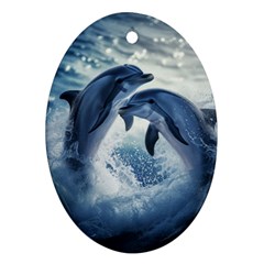 Dolphins Sea Ocean Water Ornament (oval) by Cemarart