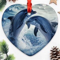 Dolphins Sea Ocean Water Ornament (heart) by Cemarart