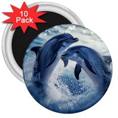 Dolphins Sea Ocean Water 3  Magnets (10 Pack)  by Cemarart