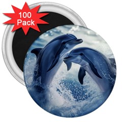 Dolphins Sea Ocean Water 3  Magnets (100 Pack) by Cemarart