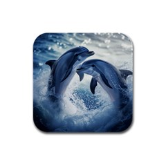 Dolphins Sea Ocean Water Rubber Square Coaster (4 Pack) by Cemarart