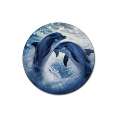 Dolphins Sea Ocean Water Rubber Round Coaster (4 Pack) by Cemarart