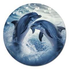 Dolphins Sea Ocean Water Magnet 5  (round) by Cemarart