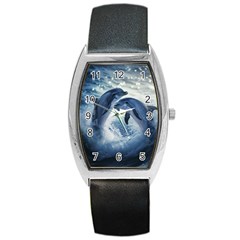 Dolphins Sea Ocean Water Barrel Style Metal Watch by Cemarart