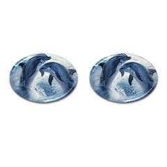 Dolphins Sea Ocean Water Cufflinks (oval) by Cemarart