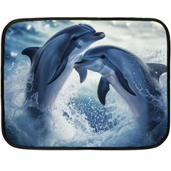 Dolphins Sea Ocean Water Two Sides Fleece Blanket (mini) by Cemarart