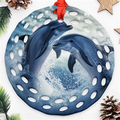 Dolphins Sea Ocean Water Ornament (round Filigree) by Cemarart