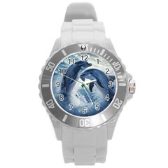 Dolphins Sea Ocean Water Round Plastic Sport Watch (l) by Cemarart