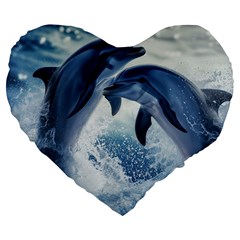 Dolphins Sea Ocean Water Large 19  Premium Heart Shape Cushions by Cemarart