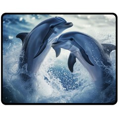 Dolphins Sea Ocean Water Two Sides Fleece Blanket (medium) by Cemarart